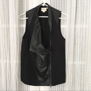 DKNY Leather Mixed Media Drape Neck Vest